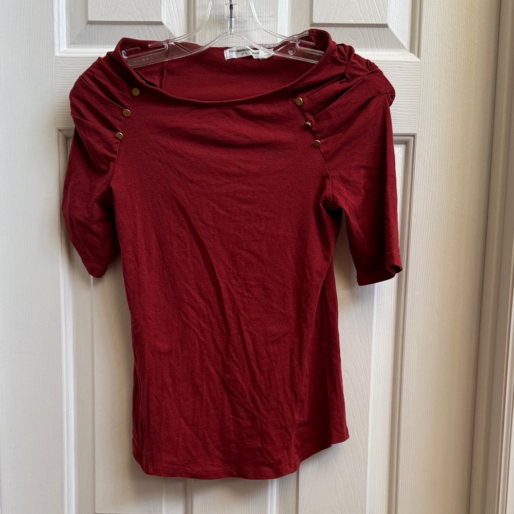 Pilcro Deep Orange Short Sleeve Top with Button Details